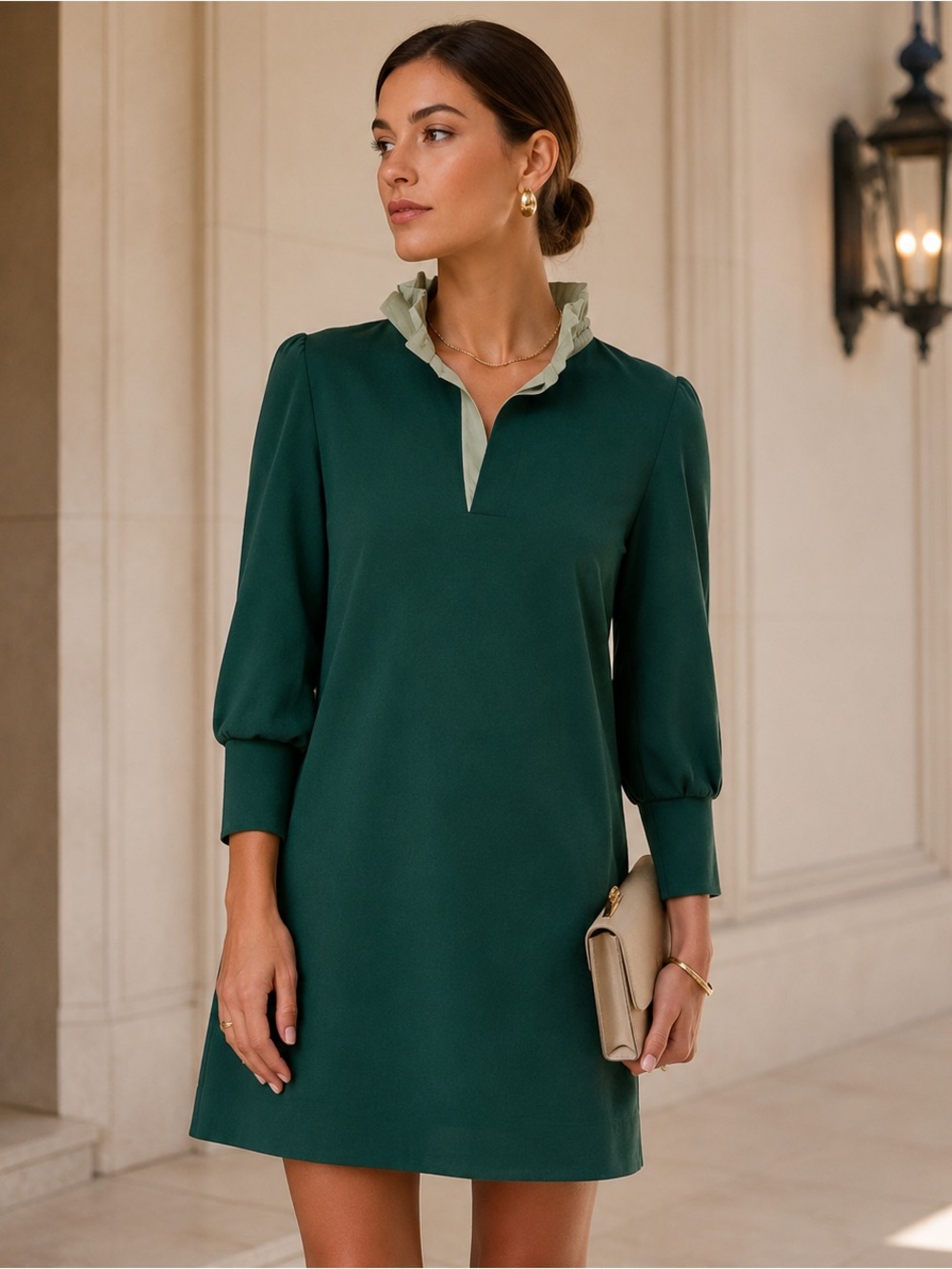 Tuckernuck Pomander Place | Green Ruffle Neck Terry Dress - Size S